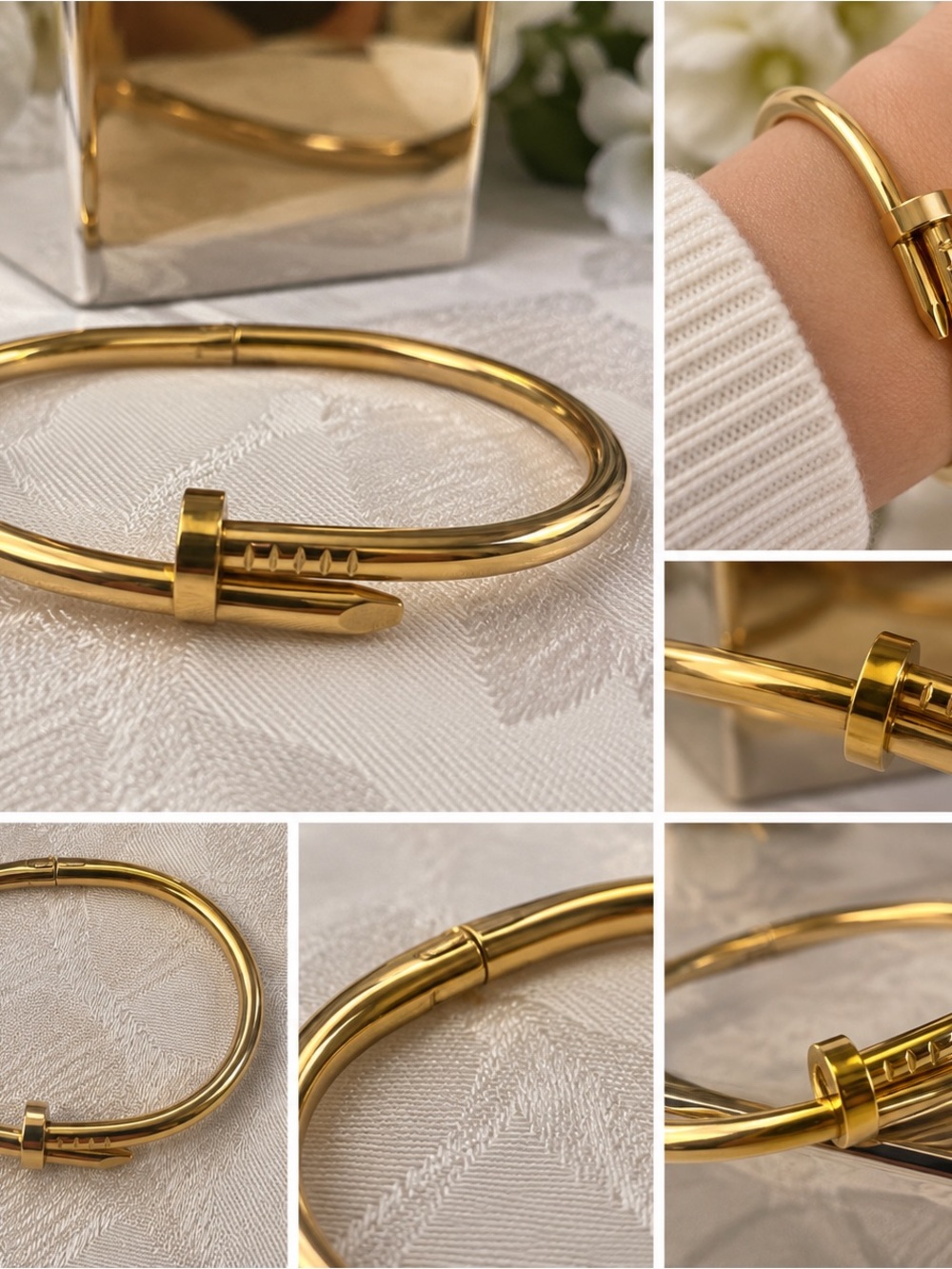 Gold Nail-Style Bangle Bracelet - Women's Jewelry